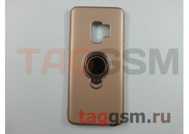 Задняя накладка для Samsung G960FD Galaxy S9 (силикон, матовая, с магнитным держателем под палец, золото (Ring))