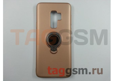 Задняя накладка для Samsung G965FD Galaxy S9 Plus (силикон, матовая, с магнитным держателем под палец, золото (Ring))
