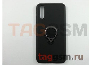 Задняя накладка для Huawei P20 (силикон, матовая, магнит, с держателем под палец, черная (Ring))