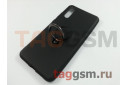 Задняя накладка для Huawei P20 (силикон, матовая, магнит, с держателем под палец, черная (Ring))