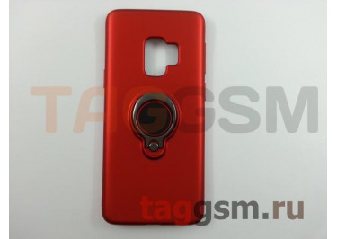 Задняя накладка для Samsung G960FD Galaxy S9 (силикон, матовая, с магнитным держателем под палец, красная (Ring))