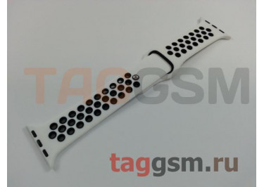 Ремешок для Apple Watch 38mm / 40mm (с перфорацией, бело-черный), размер M / L