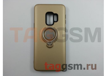 Задняя накладка для Samsung G960FD Galaxy S9 (матовая, с магнитным держателем под палец, золото (Ring)) Faison