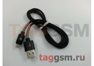 Кабель USB - micro USB (пакет) черный, с металлической вставкой 1м