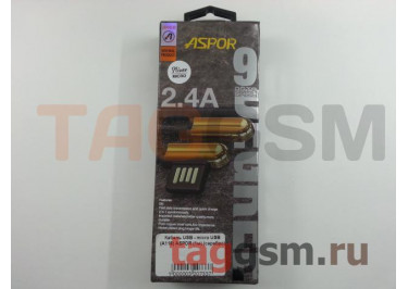 Кабель USB - micro USB (A118) ASPOR (1м) (черный / серебро)
