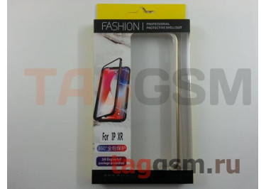 Задняя накладка для iPhone XR (магнитная рамка, стекло, золотая)