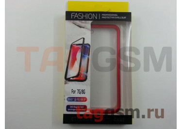 Задняя накладка для iPhone 7 / 8 (4.7") (магнитная рамка, стекло, красная)
