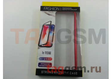 Задняя накладка для iPhone XS Max (магнитная рамка, стекло, красная)
