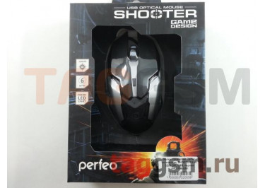 Мышь проводная Perfeo оптическая, SHOOTER 6 кн, 3200 DPI, USB, черная (PF-1709-GM)
