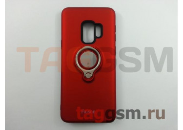 Задняя накладка для Samsung G960FD Galaxy S9 (матовая, с магнитным держателем под палец, красная (Ring)) Faison