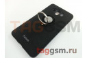 Задняя накладка для Huawei Mate 10 (силикон, матовая, с магнитным держателем под палец, черная (Ring)) Faison