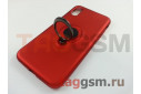 Задняя накладка для iPhone X / XS (силикон, матовая, с магнитным держателем под палец, красная (Ring))