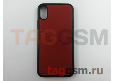 Задняя накладка для iPhone X / XS (экокожа, с карманом для карт, красная) Joysidea
