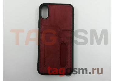 Задняя накладка для iPhone X / XS (экокожа, с двойным карманом для карт, красная) Joysidea