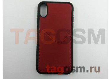 Задняя накладка для iPhone XR (экокожа, с карманом для карт, красная) Joysidea