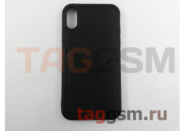 Задняя накладка для iPhone XR (экокожа, с карманом для карт, черная) Joysidea