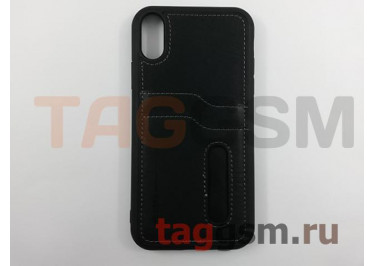 Задняя накладка для iPhone XR (экокожа, с двойным карманом для карт, черная) Joysidea