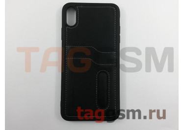 Задняя накладка для iPhone XS Max (экокожа, с двойным карманом для карт, черная) Joysidea
