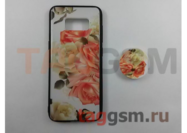 Задняя накладка для Samsung G950 Galaxy S8 (пластик с силиконовой окантовкой, попсокет, оранжевая роза) техпак