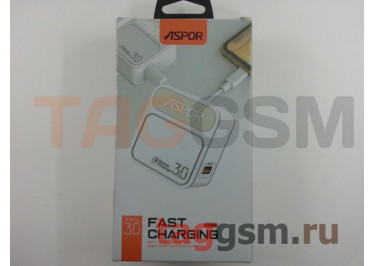 Сетевое зарядное устройство USB 3000mA + быстрая зарядка 3.0 + кабель USB - Lightning (A828) ASPOR