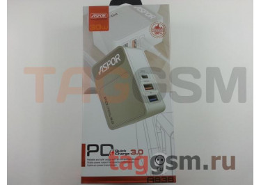 Сетевое зарядное устройство 1 выход USB 2000mA + 1 выход USB 3.0 быстрая зарядка + 1 выход PD (Type-C) (A838 PD) ASPOR