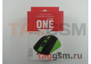Мышь проводная SmartBuy 352, оптическая, 4 кн, 1600 DPI, USB, черная с зеленой вставкой (SBM-352-GK)