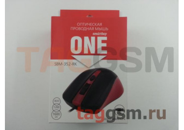 Мышь проводная SmartBuy 352, оптическая, 4 кн, 1600 DPI, USB, черная с красной вставкой (SBM-352-RK)