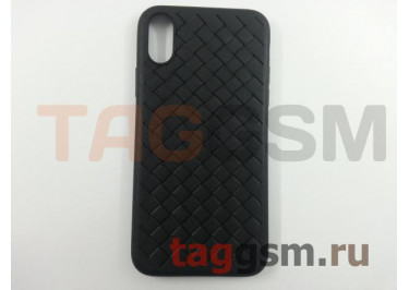 Задняя накладка для iPhone X / XS (силикон, матовая, плетение, черная)