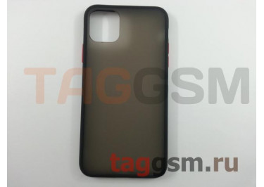 Задняя накладка для iPhone 11 Pro Max (силикон, черная, красные кнопки)