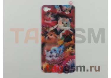 Пленка для iPhone 4 / 4S (цветная) (на заднюю крышку) (кошка) 3D