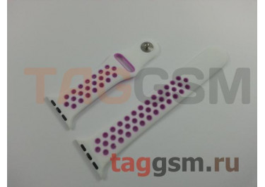 Ремешок для Apple Watch 38mm / 40mm / 41mm (с перфорацией, бело-пурпурный), размер M / L