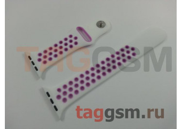 Ремешок для Apple Watch 42mm / 44mm / 45mm / 49mm (с перфорацией, бело-пурпурный), размер M / L