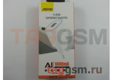 Сетевое зарядное устройство USB 1000mA + кабель USB - Lightning (A818) ASPOR