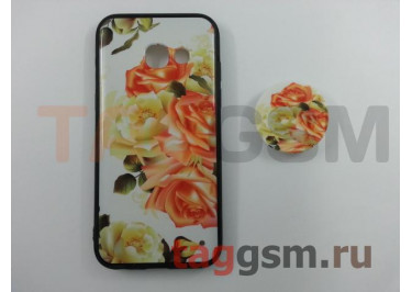 Задняя накладка для Samsung A3 / A320 Galaxy A3 (2017) (пластик с силиконовой окантовкой, попсокет, оранжевая роза) техпак