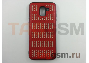Задняя накладка для Samsung J6 / J600 Galaxy J6 (2018) (кожа, заклепки, красная) Brauffen