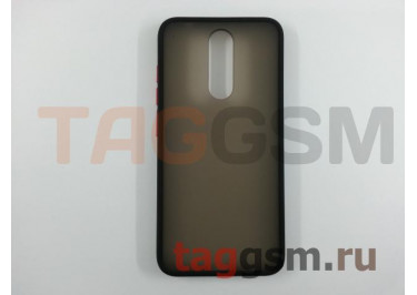 Задняя накладка для Xiaomi Redmi 8 (силикон, матовая, черная, красные кнопки)