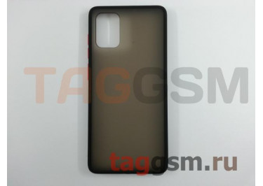 Задняя накладка для Samsung A71 / A715F Galaxy A71 (2019) (силикон, матовая, черная, красные кнопки)