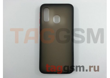 Задняя накладка для Samsung A40 / A405 Galaxy A40 (2019) (силикон, матовая, черная, красные кнопки)