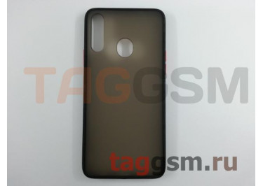 Задняя накладка для Samsung A20s / A207 Galaxy A20s (2019) (силикон, матовая, черная, красные кнопки)