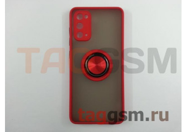 Задняя накладка для Samsung G980 Galaxy S20 (2020) (силикон, матовая, с магнитным держателем под палец, красная (Ring)) Faison