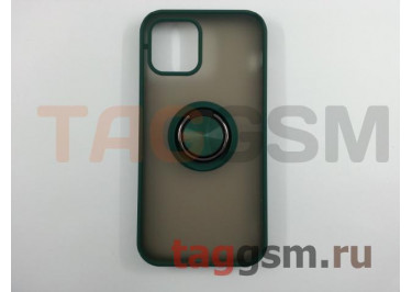 Задняя накладка для iPhone 12 / 12 Pro (силикон, матовая, магнит, с держателем под палец, зеленая (Ring)) Faison