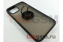 Задняя накладка для iPhone 12 Pro Max (силикон, матовая, магнит, с держателем под палец, черная (Ring)) Faison