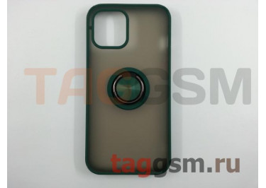 Задняя накладка для iPhone 12 Pro Max (силикон, матовая, магнит, с держателем под палец, зеленая (Ring)) Faison