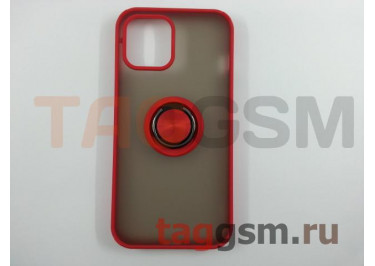 Задняя накладка для iPhone 12 Pro Max (силикон, матовая, магнит, с держателем под палец, красная (Ring)) Faison