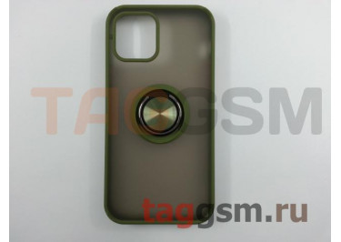 Задняя накладка для iPhone 12 / 12 Pro (силикон, матовая, магнит, с держателем под палец, хаки (Ring)) Faison