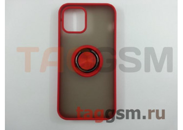Задняя накладка для iPhone 12 / 12 Pro (силикон, матовая, магнит, с держателем под палец, красная (Ring)) Faison