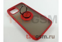 Задняя накладка для iPhone 12 / 12 Pro (силикон, матовая, магнит, с держателем под палец, красная (Ring)) Faison