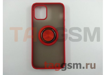 Задняя накладка для iPhone 12 mini (силикон, матовая, магнит, с держателем под палец, красная (Ring)) Faison