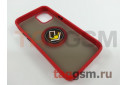 Задняя накладка для iPhone 12 mini (силикон, матовая, магнит, с держателем под палец, красная (Ring)) Faison