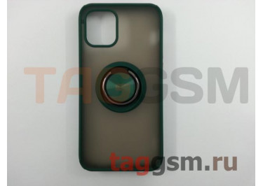 Задняя накладка для iPhone 12 mini (силикон, матовая, магнит, с держателем под палец, зеленая (Ring)) Faison